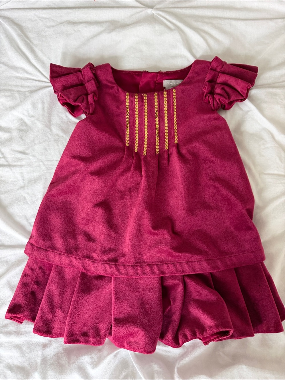 Tahari Burgundy Dress with Gold Bead Detail